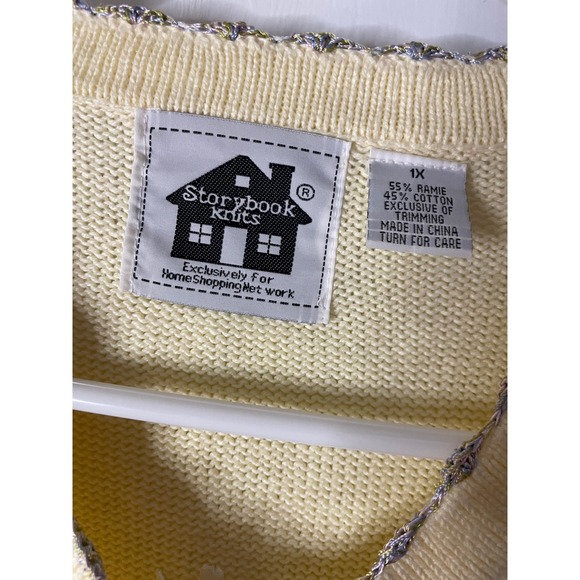 Storybook Knits Cardigan Sweater Women's 1X Yellow Daisy Embroidered ShortSleeve - Picture 3 of 4